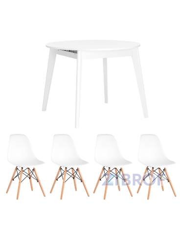 Обеденная группа стол Rondо раскладной 100-135*100 см белый, 4 стула Eames белые в Екатеринбурге